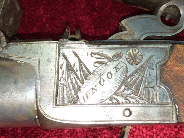 X X X  SOLD X X X A good English Flintlock pocket pistol with folding trigger, made by famous gunsmith HENRY NOCK. Very good condition. Ref 8125.
